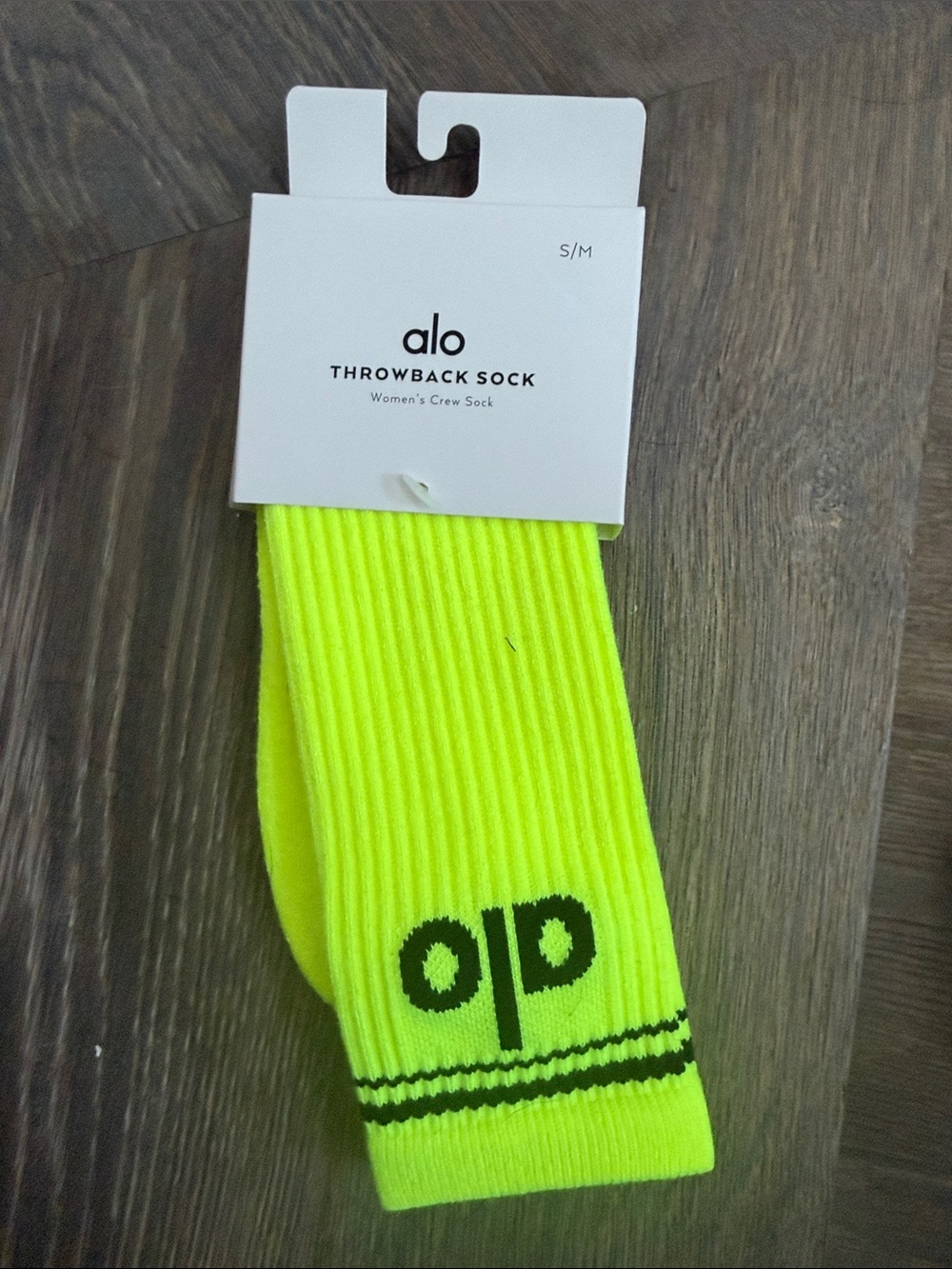 ALO Yoga Neon Yellow Ribbed Crew Socks with Black Logo